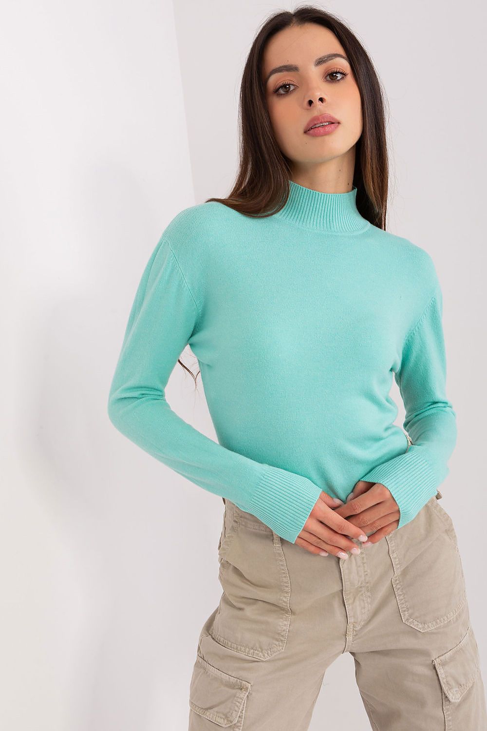 Elegant soft viscose turtleneck sweater with delicate stripes, by Factory Price, perfect for a luxurious everyday and workwear ensemble.
