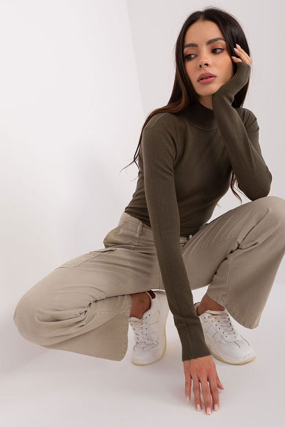 Factory Price's luxurious long-sleeve viscose sweater, elegantly designed with delicate stripes, suitable for both casual and professional settings.