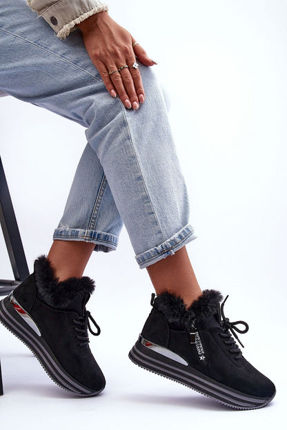 Luxury eco-suede women's sports shoes by Step in style featuring a fur trim, stylish platform, and modern zippered design, ideal for comfort and elegance.
