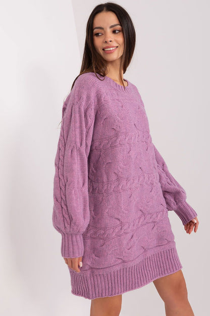 Stylish oversized acrylic sweater dress by AT, designed with a unique texture and knee-length cut for ultimate sophistication.