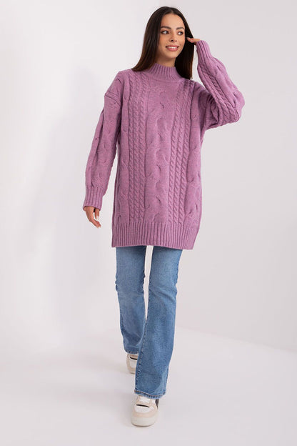 Chic oversized long turtleneck sweater by AT, ideal for fashion-forward warmth and style with its knee-length design and wide sleeves.