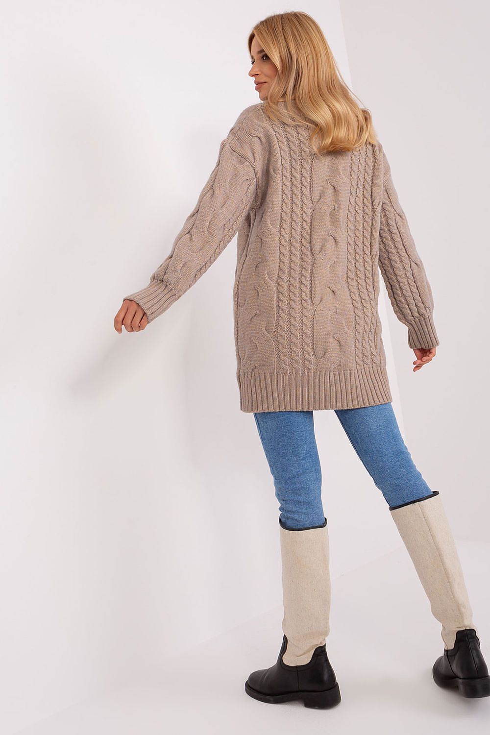 Luxurious oversized long turtleneck jumper by AT, showcasing a variegated acrylic blend for ultimate comfort.
