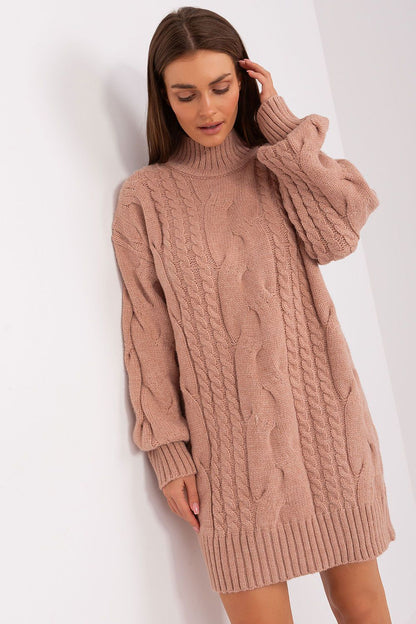 Sophisticated long sleeve turtleneck sweater by AT, boasting a unique oversized silhouette in a warm acrylic blend.