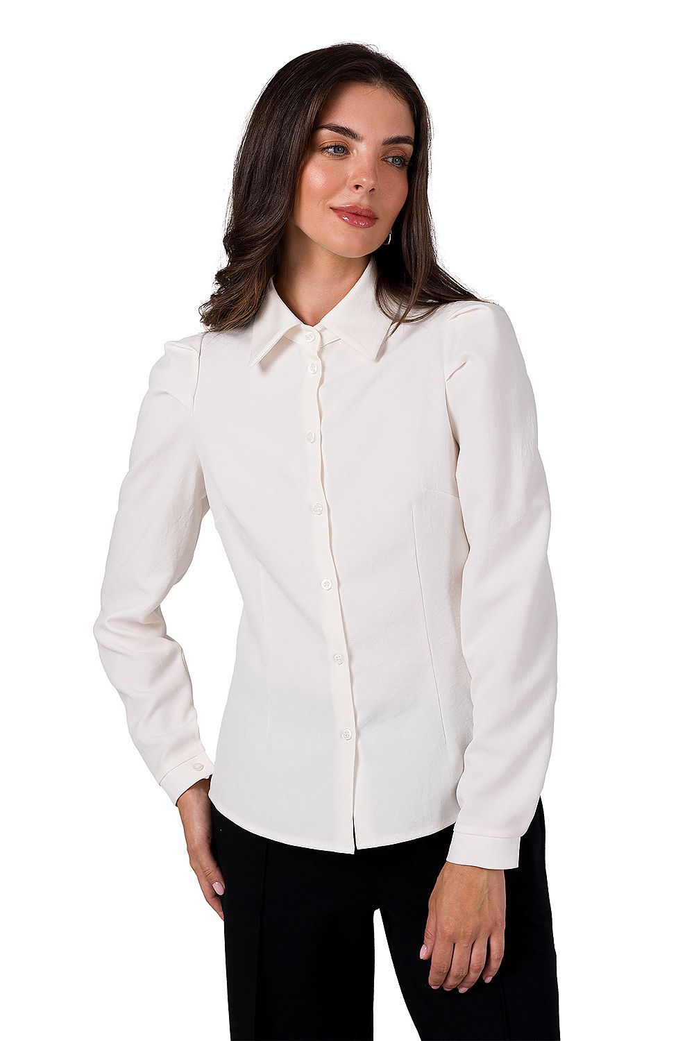 Elegant long sleeve BeWear shirt featuring unique shoulder creases, perfect for luxury occasions.