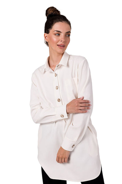 Elegant BeWear tunic featuring a sophisticated collar and button cuffs, crafted from 100% polyester in Poland, showcasing a unique style ideal for various occasions.
