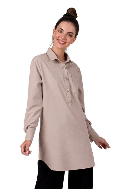 Elegant BeWear Tunic with Collar and Button Cuffs in luxurious design, crafted in Poland from 100% Polyester, showcasing a unique style for upscale fashion.