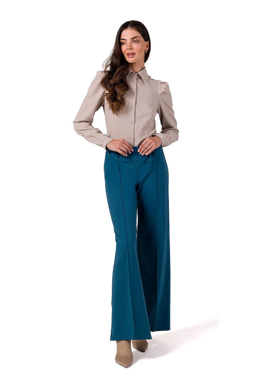 Luxurious wide leg trousers for women by BeWear, featuring an elastic waistband and crafted from soft cotton knit, ideal for chic casual wear.
