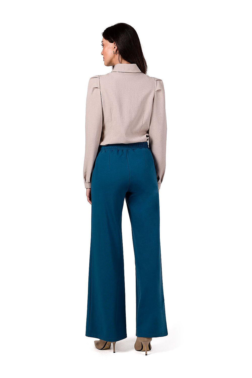 Elegant BeWear women's trousers with side pockets and stylish angled hems, made of premium cotton and spandex for ultimate comfort.