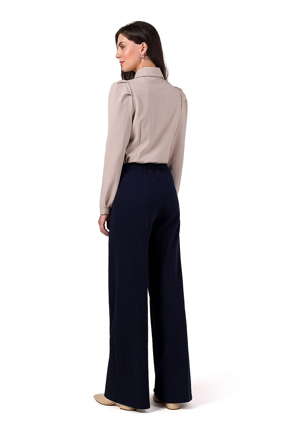 Elegant BeWear Women's Wide Leg Trousers showcasing a perfect blend of comfort and sophistication, designed with an elastic waistband and side pockets.