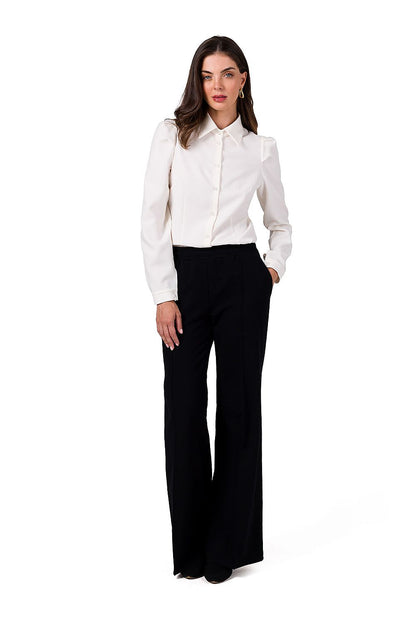 Stylish BeWear Women's Wide Leg Trousers made from premium cotton knit, offering a chic look with a relaxed fit and practical side pockets.