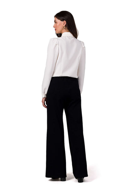 Sophisticated Women's Wide Leg Trousers by BeWear, crafted from luxuriously soft cotton knit with an elastic waist and angled hems for an exquisite silhouette.