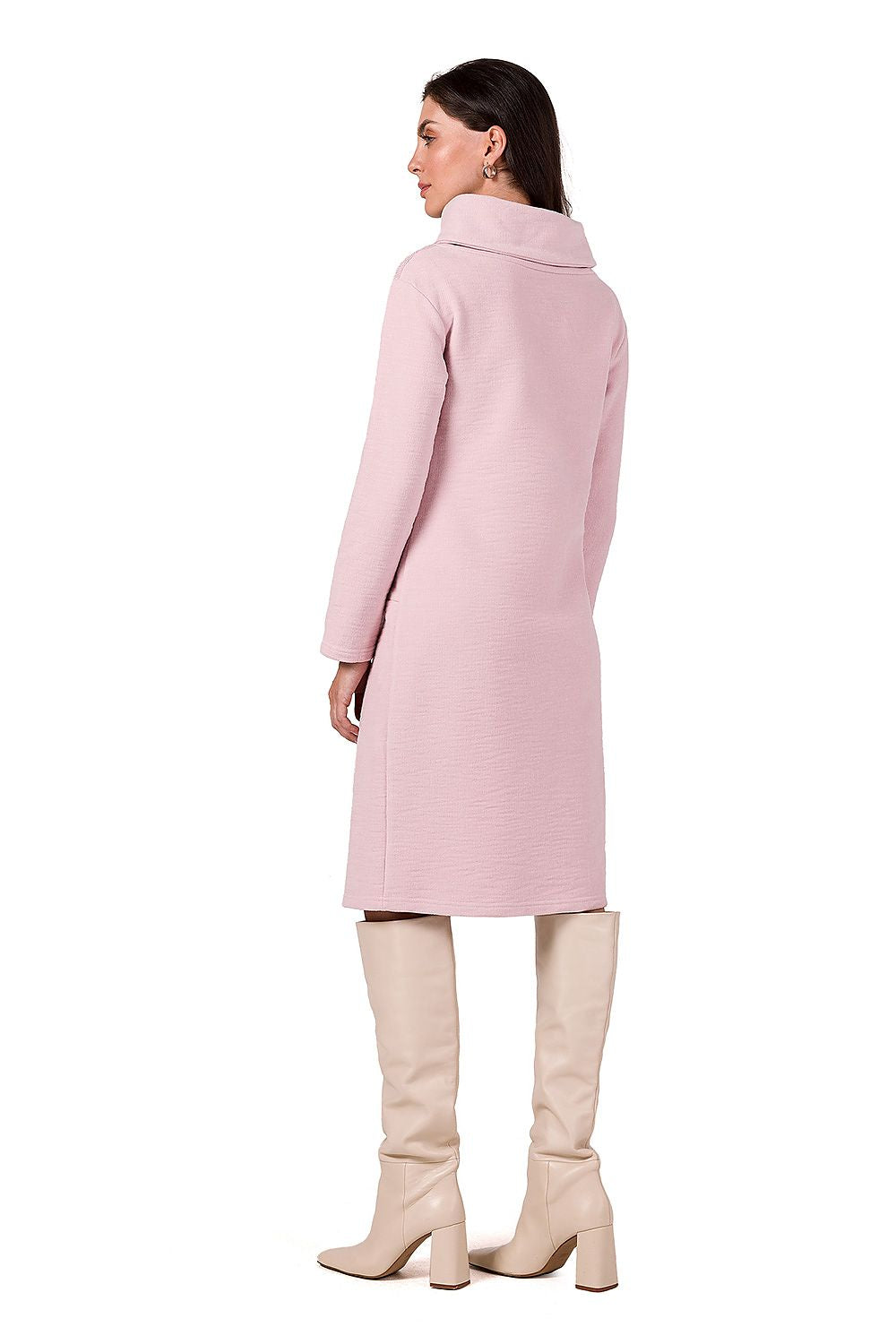 Chic long sleeve design of BeWear's midi dress, featuring a high collar, ideal for stylish cold weather wear.
