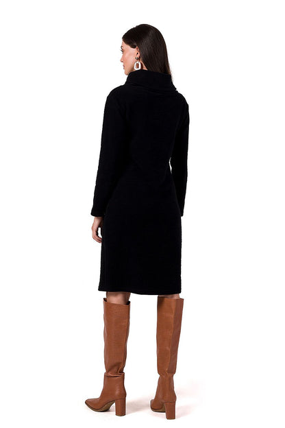 Elegant midi dress with high collar and long sleeves by BeWear, crafted from a luxurious cotton blend, perfect for business meetings and evening outings.