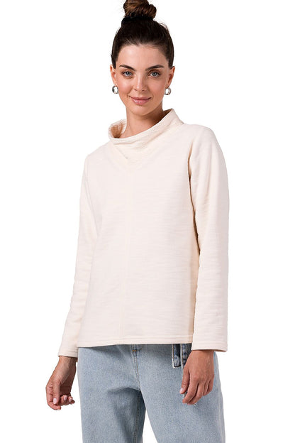 Elegant Women's BeWear Turtleneck Sweatshirt in soft and stretchy knit fabric, perfect for all-day comfort, exuding luxury style.