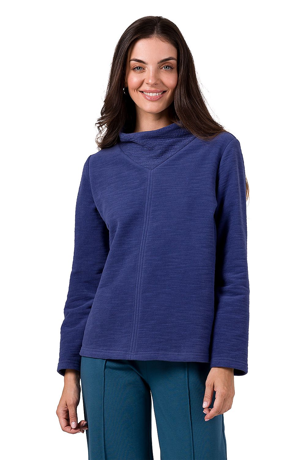 Luxurious women's turtleneck sweatshirt by BeWear, showcasing soft, stretchy knit fabric for superior comfort, ideal for stylish layering.