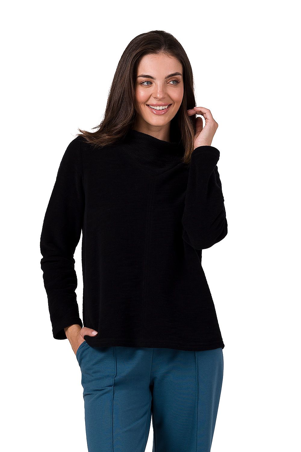 Fashionable women's turtleneck sweatshirt by BeWear, perfectly styled for casual outings or sophisticated gatherings with friends.