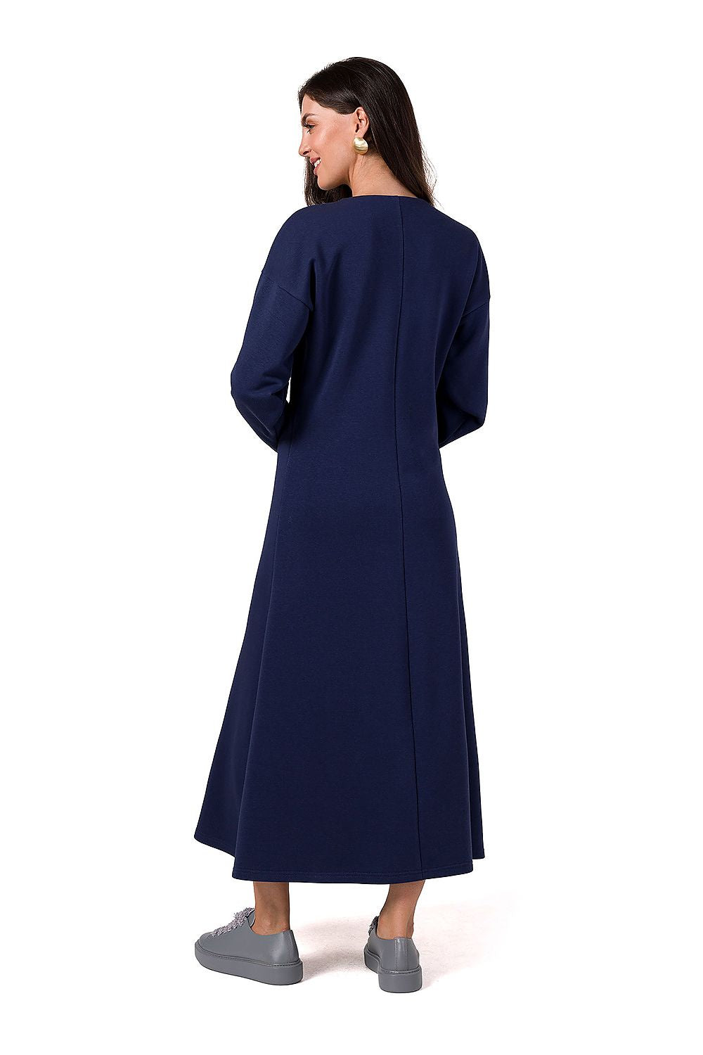Sophisticated BeWear knitted dress, designed with a deep V neckline and long tapered sleeves for a timeless look.