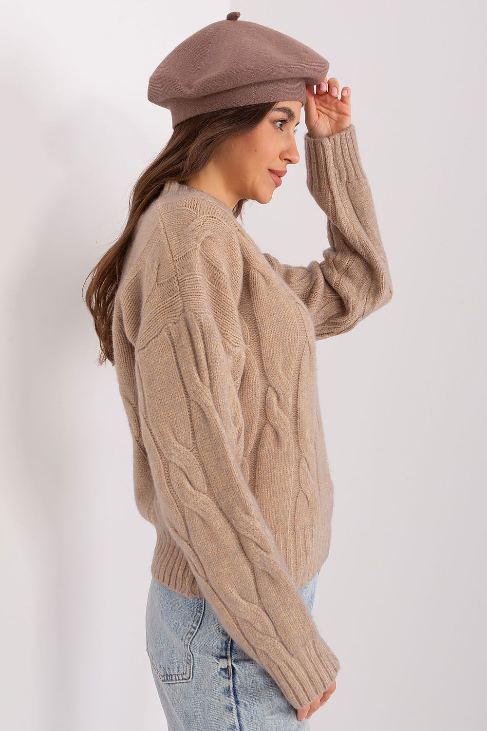 Sophisticated Plain Beret with Antenna detail, designed for chic styling with premium Acrylic, Cotton, and Cashmere fabric