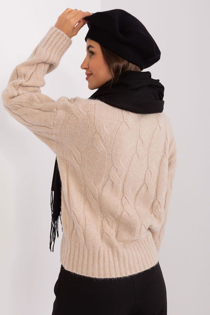 Chic plain beret with delicate antenna, elegantly crafted from 50% acrylic, 30% cotton, and 20% cashmere, perfect for stylish layering.