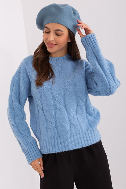 Sophisticated look of a delicate antenna beret, emphasising its luxury fabric blend of 50% acrylic, 30% cotton, and 20% cashmere.