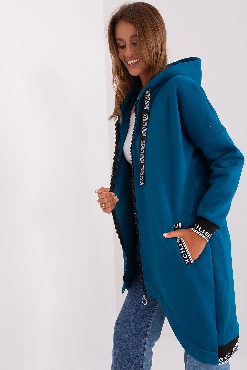 Luxury cotton blend sweatshirt with hood in a stylish sporty design, perfect for casual outings and comfortable layering.