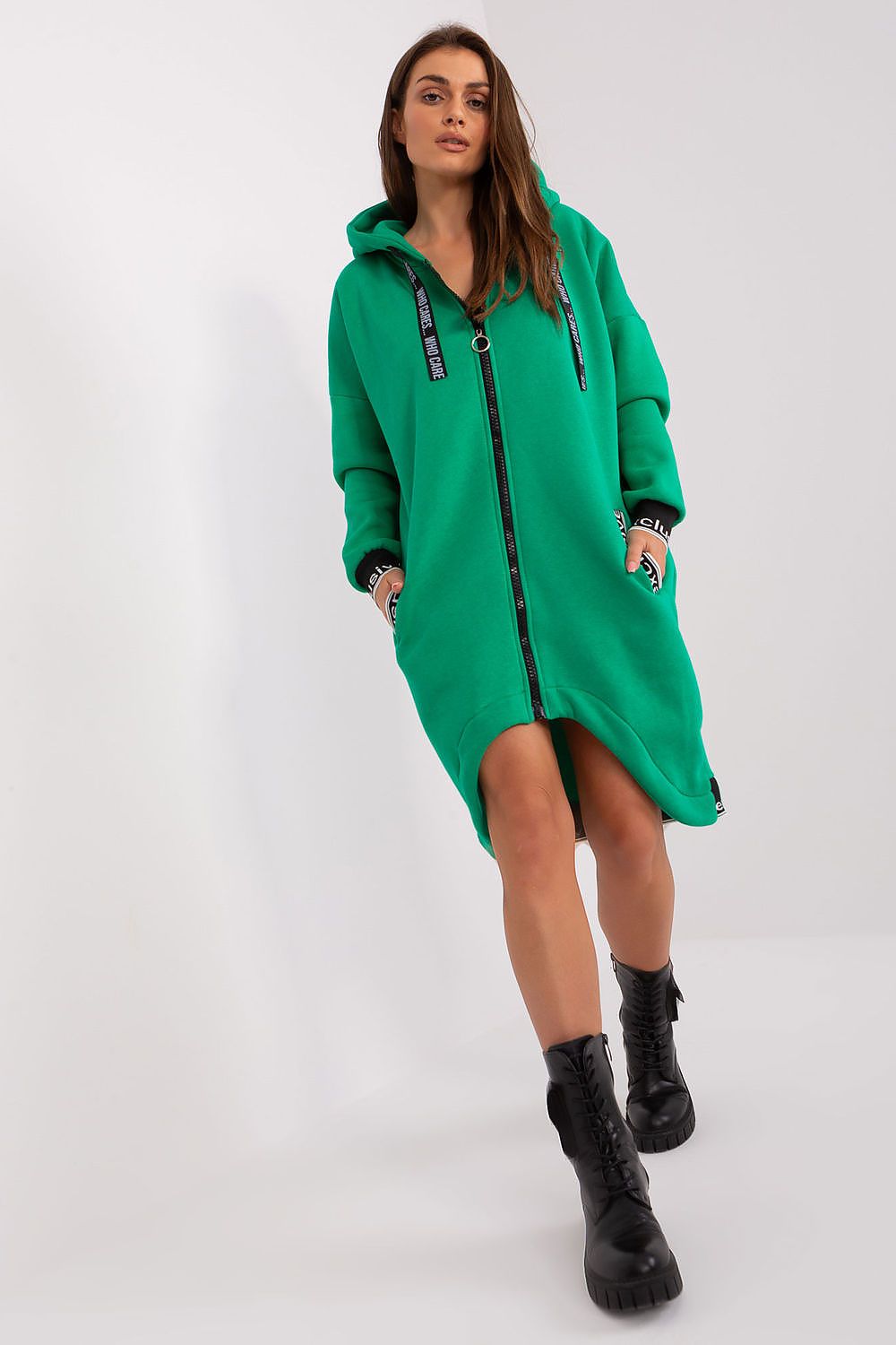 Luxury Cotton Blend Extended Sweatshirt with Hood and Pockets in elegant grey, perfect for sporty style and everyday comfort, designed by Relevance.