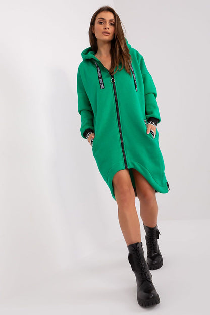 Luxury Cotton Blend Extended Sweatshirt with Hood and Pockets in elegant grey, perfect for sporty style and everyday comfort, designed by Relevance.