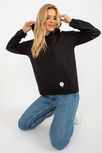 Luxurious comfortable cotton-blend hoodie sweatshirt featuring a stylish kangaroo pocket and distinctive patch, perfect for casual yet sophisticated everyday wear.