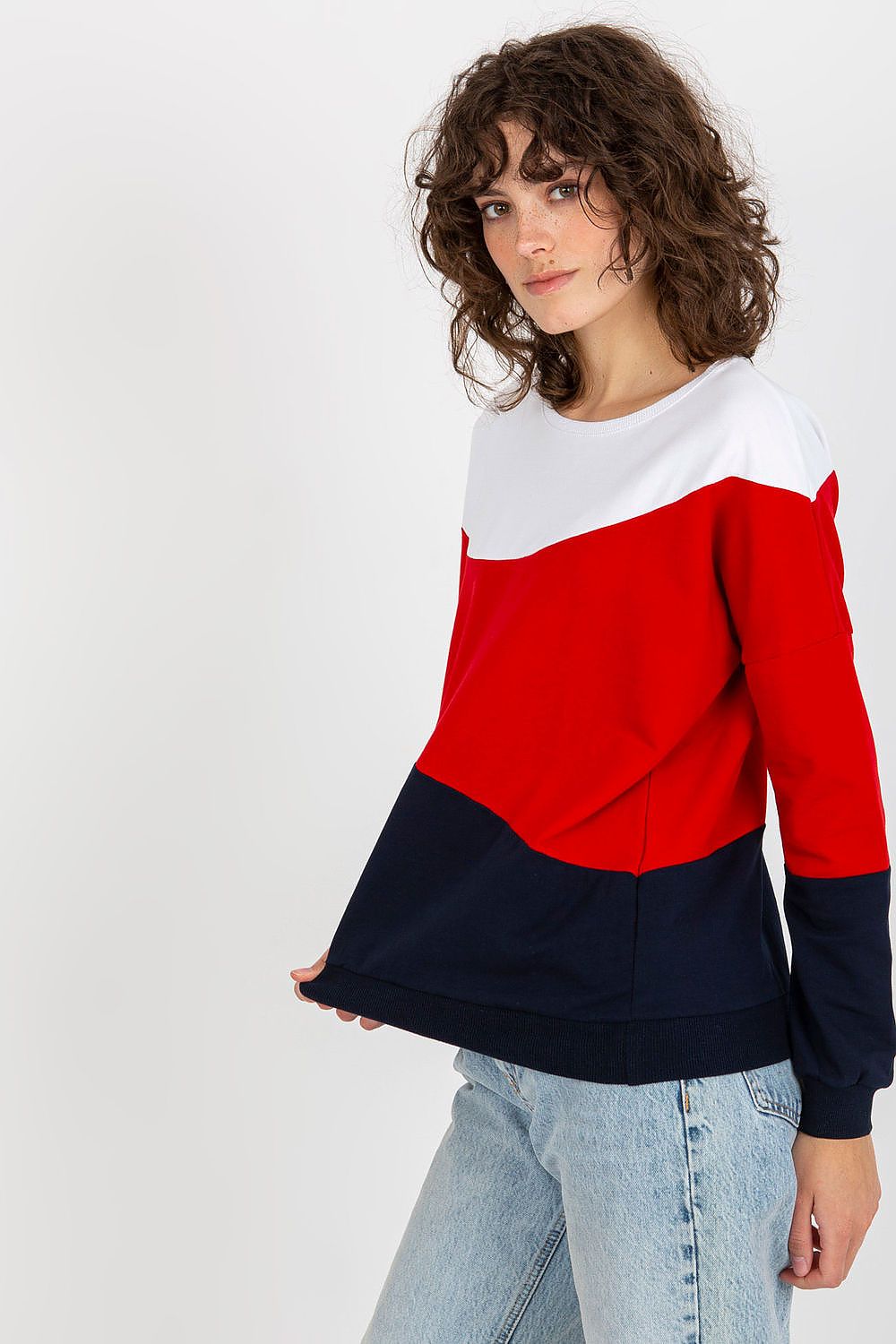 Chic Relevance Cotton Blend Sweatshirt featuring a sophisticated round neckline and long sleeves, ideal for elevating daily outfits with vibrant accents.