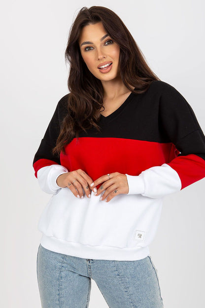 Elegant V-neck cotton sweatshirt with vibrant colourful details, perfect for a stylish yet comfortable everyday wear.