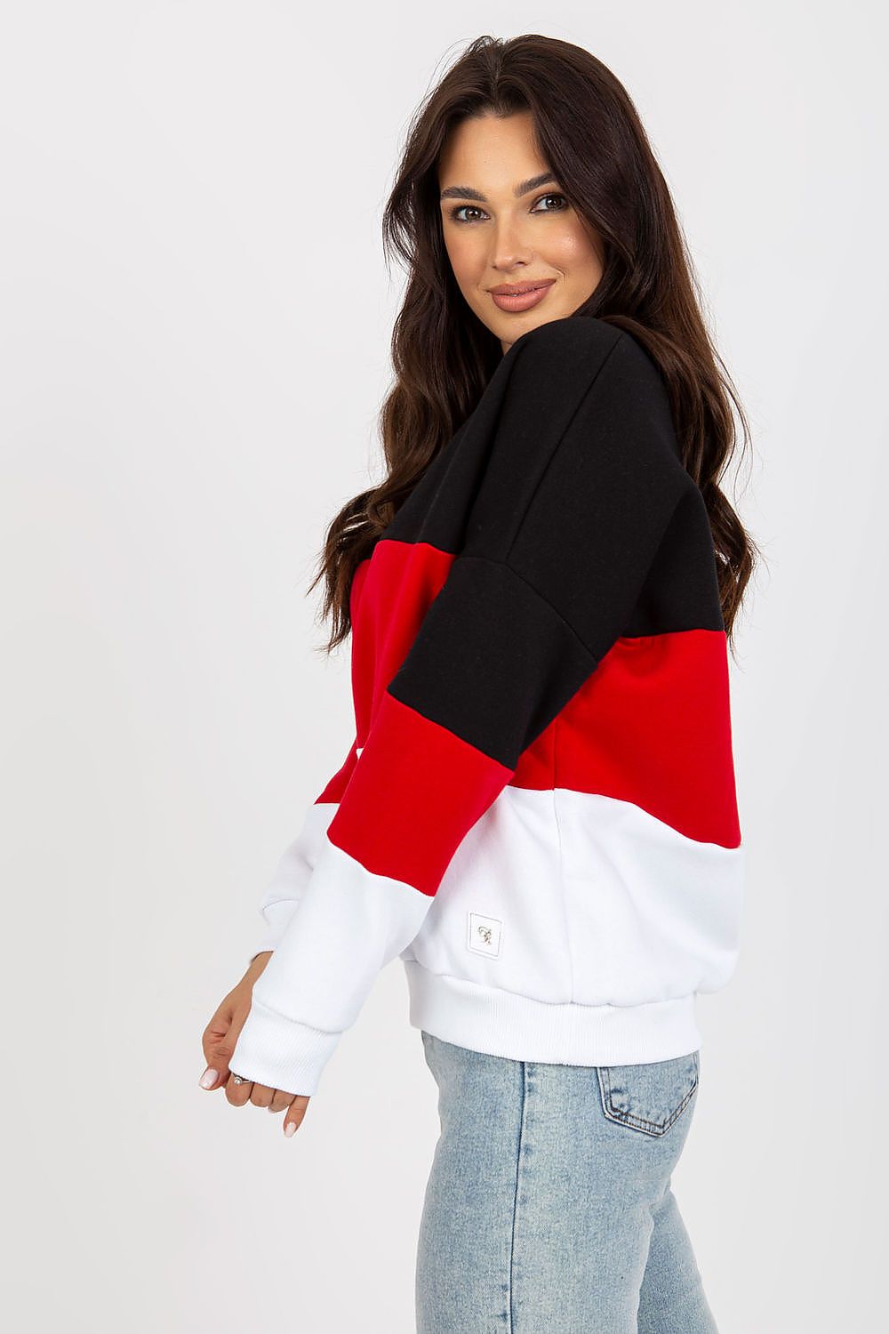 Luxurious long sleeve cotton sweatshirt featuring a versatile V neckline and colourful accents, ideal for layering in your winter wardrobe.