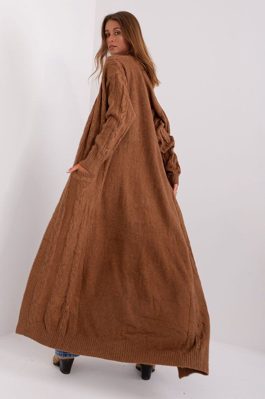 Elegant long-sleeve luxury cardigan made of cozy acrylic blend, ideal for layering and versatile styling.