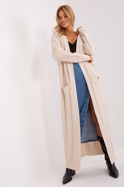 Luxury ankle-length cardigan crafted from a warm acrylic blend, ideal for sophisticated everyday wear.