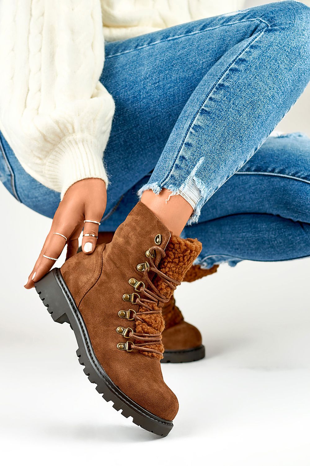 Luxurious PRIMO elegant brown suede booties featuring a 15 cm upper and a comfortable 3 cm heel, designed for warmth and stylish sophistication.