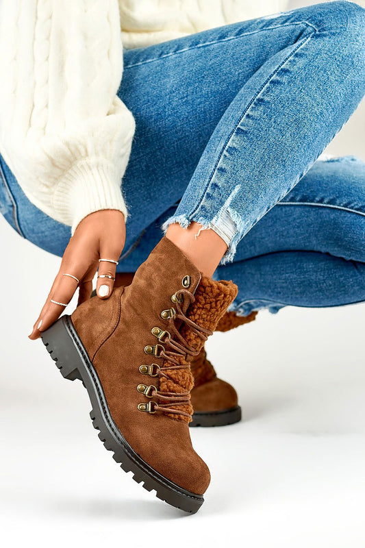 Luxurious PRIMO elegant brown suede booties featuring a 15 cm upper and a comfortable 3 cm heel, designed for warmth and stylish sophistication.