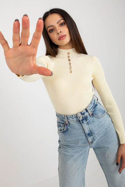 Elegant cotton blouse featuring a turtleneck and long sleeves, embellished with subtle zircons, ideal for formal and casual occasions.