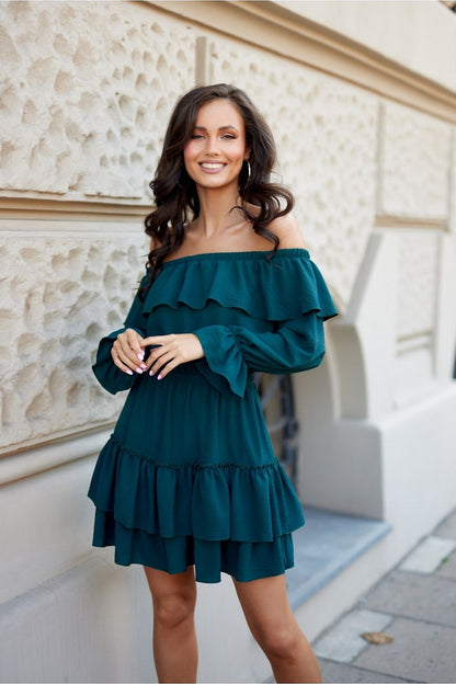 Elegant Roco Fashion Daydress featuring a sophisticated ruffled neckline and graceful flared bottom, perfect for stylish daytime wear.