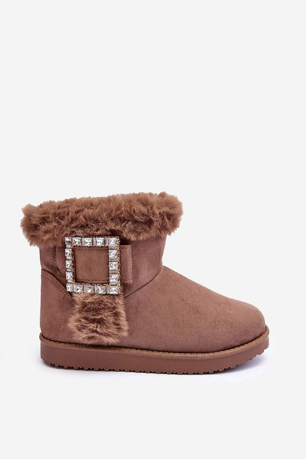 Elegant eco-suede snow boots designed for winter, featuring luxurious fur lining and a stylish buckle, perfect for both function and fashion.