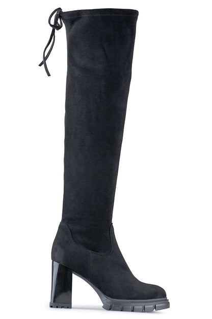 Chic stiletto winter boots by PRIMO showcasing eco-suede craftsmanship and cozy fur lining for sophistication and comfort.