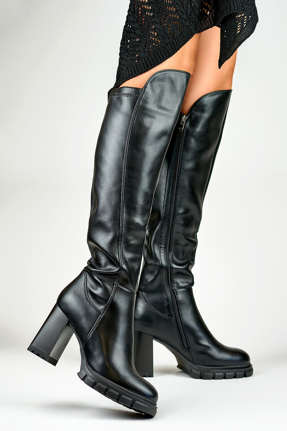 Elegant PRIMO tall stiletto heel boots crafted from eco leather, featuring luxurious fur lining for ultimate autumn-winter comfort and style.