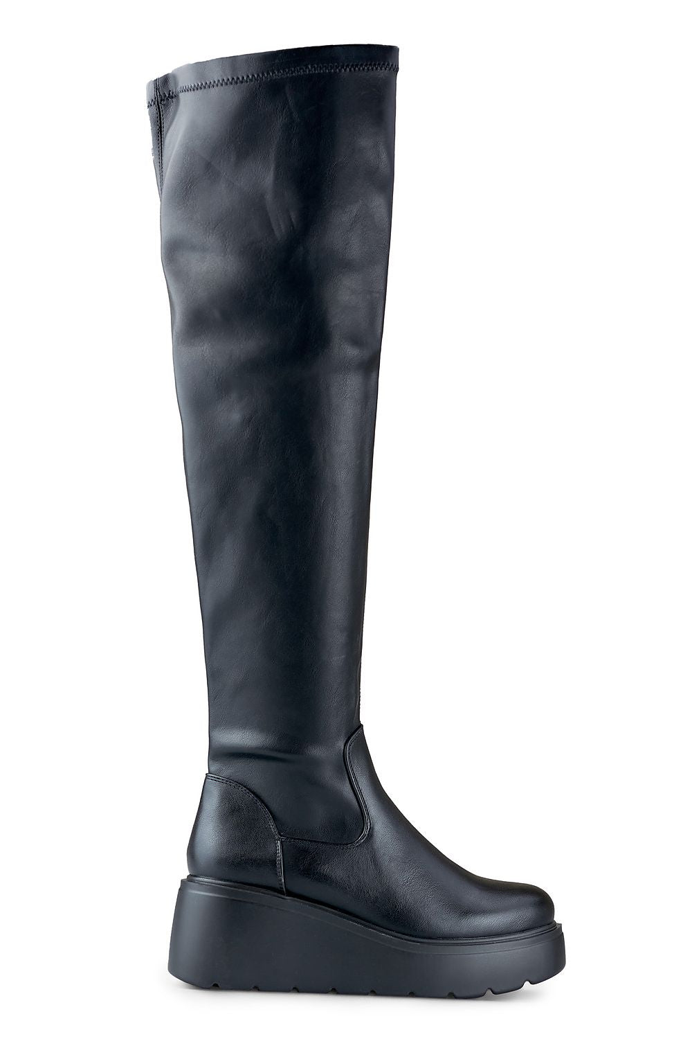 Elegant PRIMO Eco Leather Long Buskin Boots featuring luxurious fur insulation and a stylish anchor heel, perfect for winter fashion.