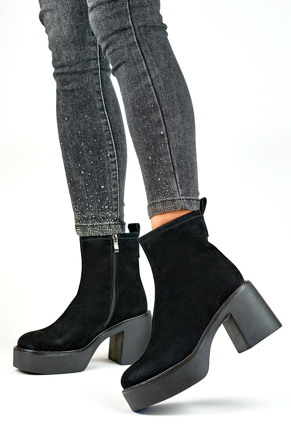 Elegant PRIMO high heel boots crafted from luxurious natural leather with 8cm stiletto heel. Features soft fur lining for comfort and warmth, designed for stylish autumn-winter fashion.