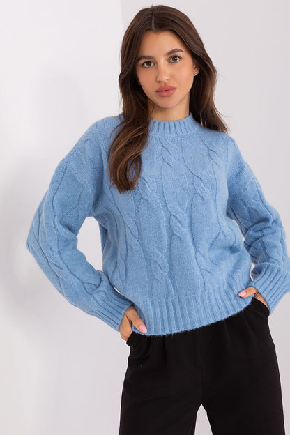 Fashion-forward women's acrylic sweater with a classic round neck and long sleeves, ideal for creating a polished and elegant ensemble.