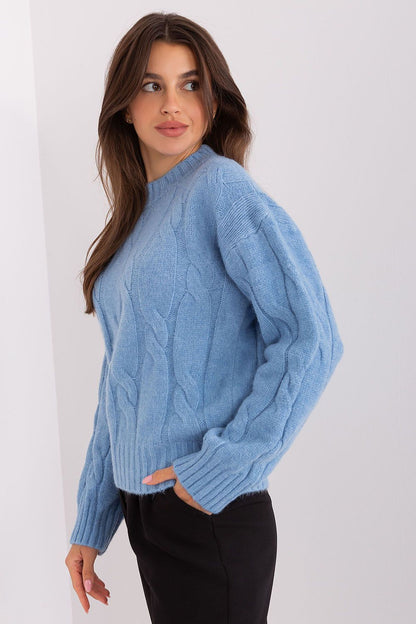 Close-up of luxurious variegated fabric texture of women's acrylic sweater, showcasing its soft and comfortable quality for a chic office look.
