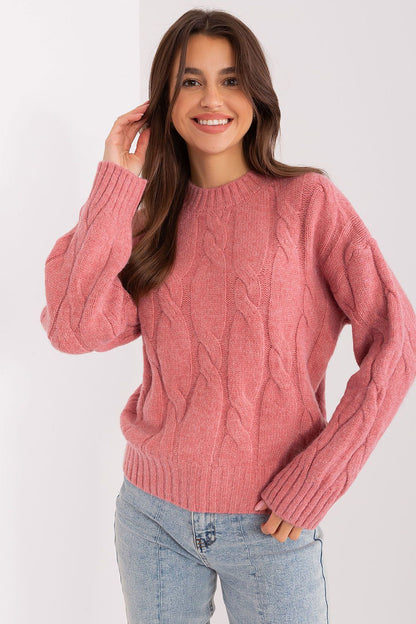 Sophisticated round neck long sleeve sweater for women, crafted from high-quality acrylic for warmth and fashionable appeal during colder months.