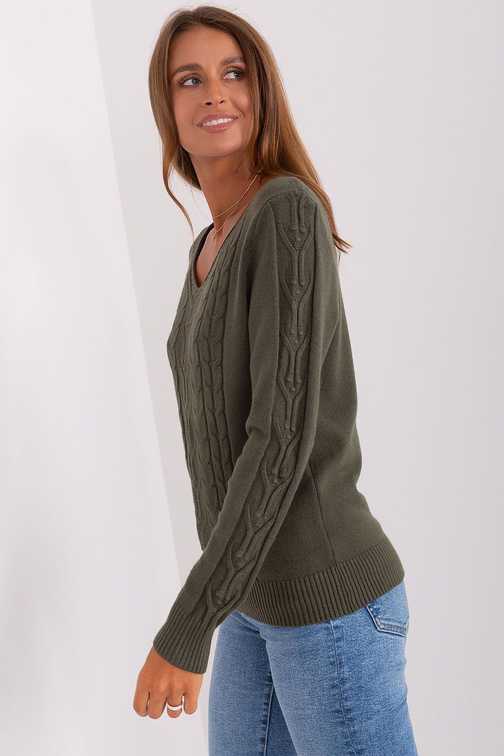 Sophisticated women's cotton blend sweater in a rich texture, ideal for transitioning through seasons.