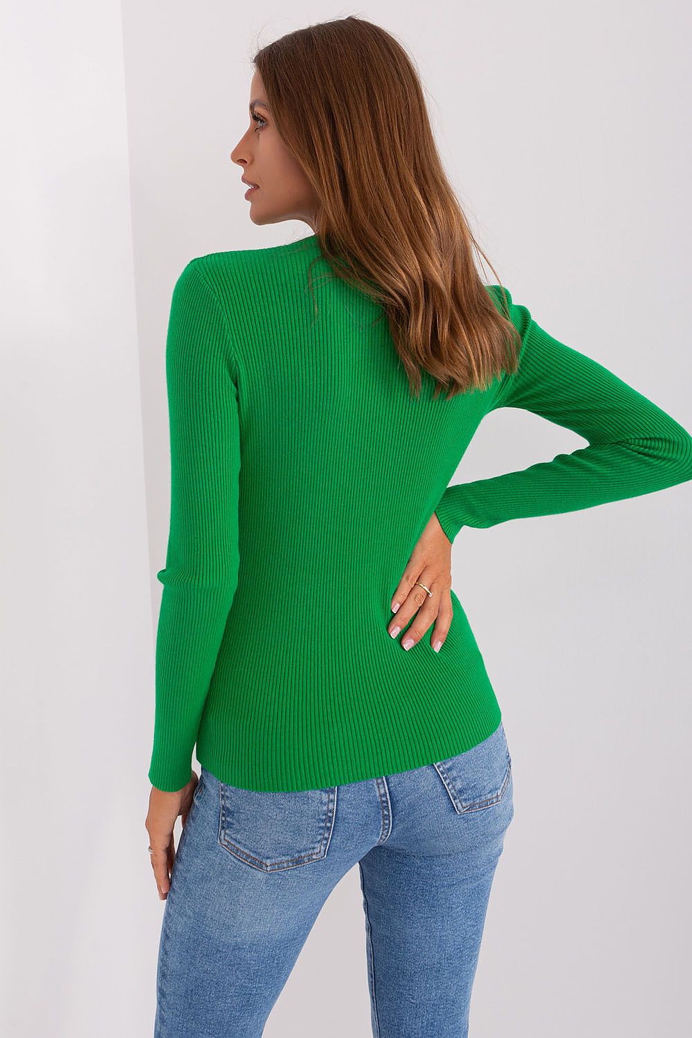 Elegant women's sweater in viscose by Factory Price, with a V-shaped neckline and stylish zircon button details, suitable for both work and social events.