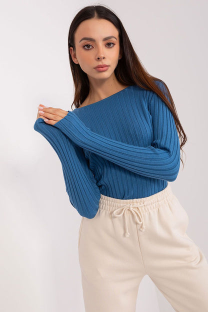 Elegant ribbed women's classic sweater by Factory Price, featuring a timeless long sleeve and round neck design, perfect for varying occasions.
