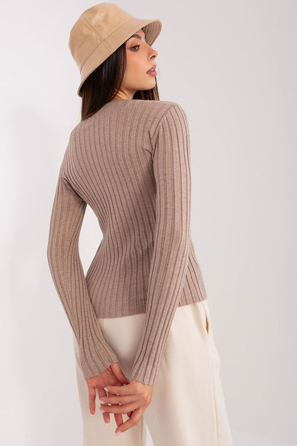 Elegant long sleeve ribbed sweater from Factory Price, highlighting a classic round neck silhouette, ideal for both casual and formal wear.