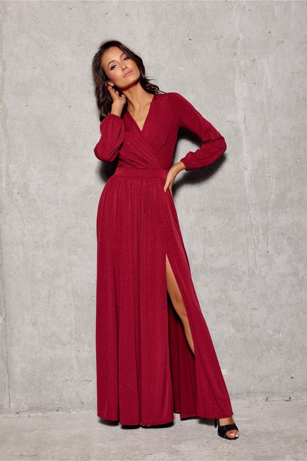 Elegant Brocade Maxi Dress by Roco Fashion featuring a stunning envelope neckline and sensual cutout design, perfect for special occasions.